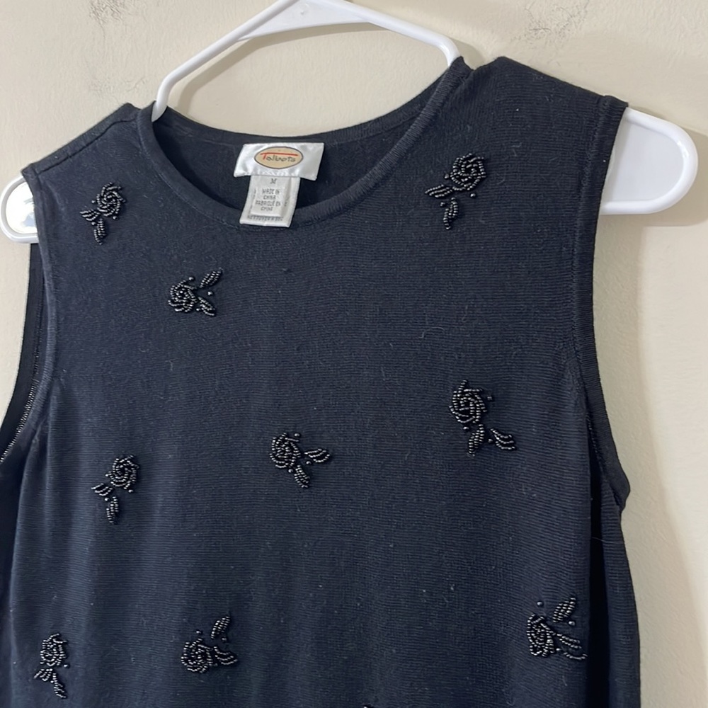 Talbots Black Beaded Detail Silk Cashmere Blend Lightweight Sweater Vest Size M - Picture 2 of 6